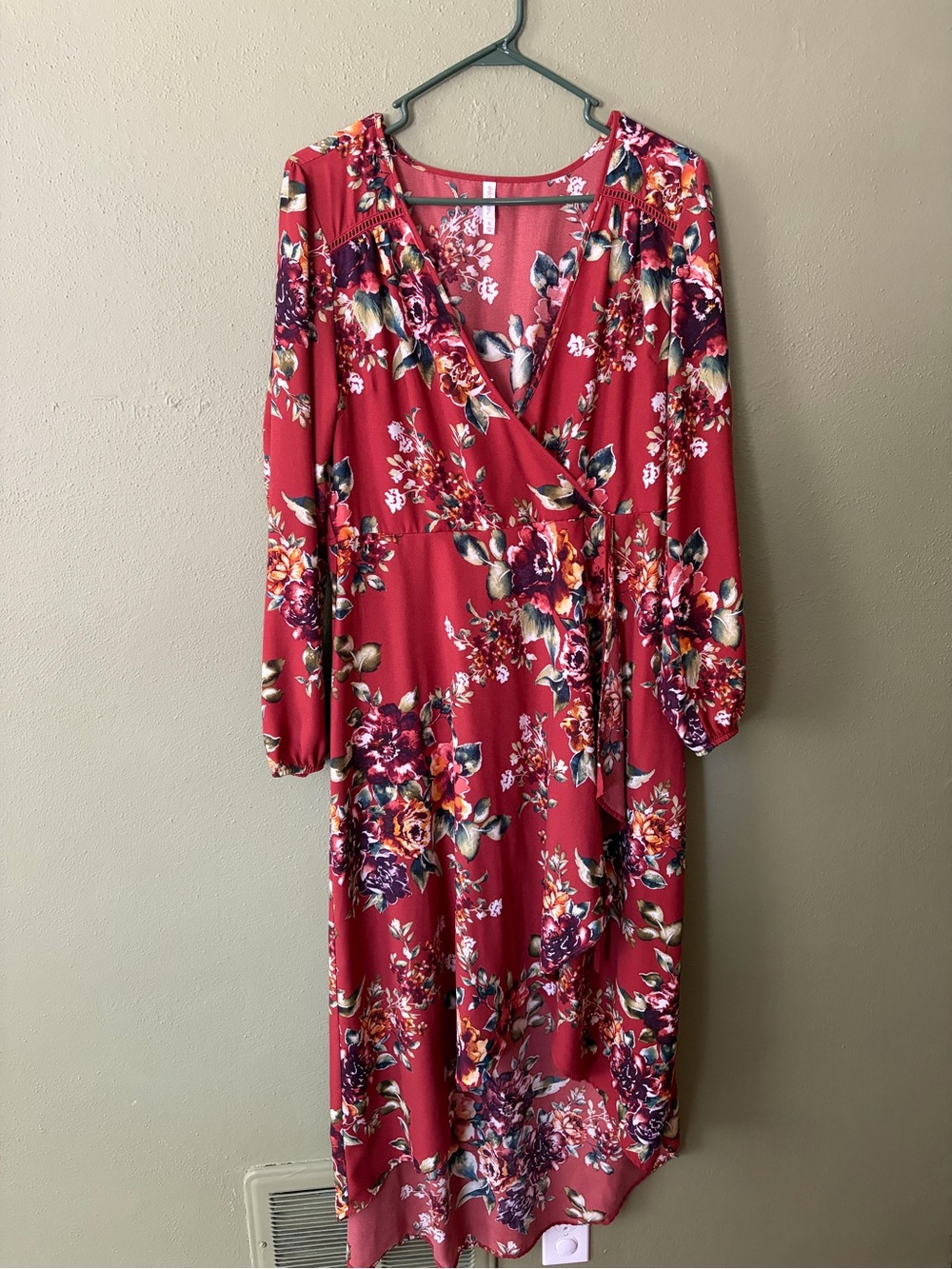 Xhilaration Rose Red Floral High Low Midi Dress